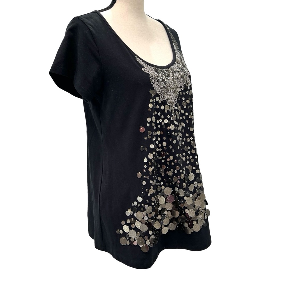 BUI DE BARBARA BUI EMBELLISHED BLACK TUNIC COTTON T SHIRT W SEQUINS & PAILLETTES - Picture 9 of 16